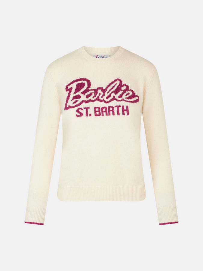 Mc2 Saint Barth Maglia da donna girocollo bianca con stampa Barbie | EDIZIONE SPECIALE BARBIE Sottocosto
