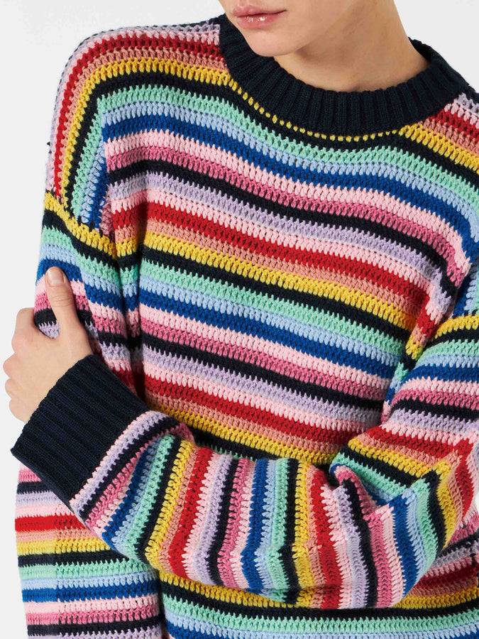 Mc2 Saint Barth Maglia da donna all'uncinetto a righe multicolore Offerta