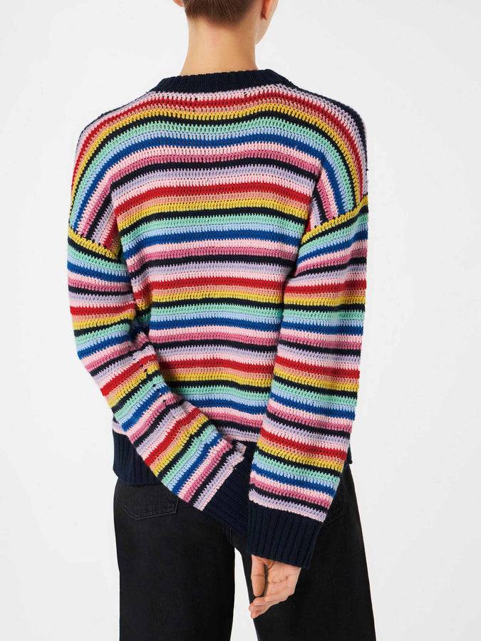 Mc2 Saint Barth Maglia da donna all'uncinetto a righe multicolore Offerta