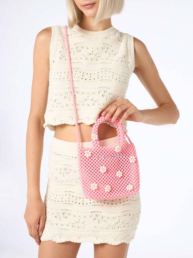 Mc2 Saint Barth Borsa piccola con perline di fiori rosa Offerta