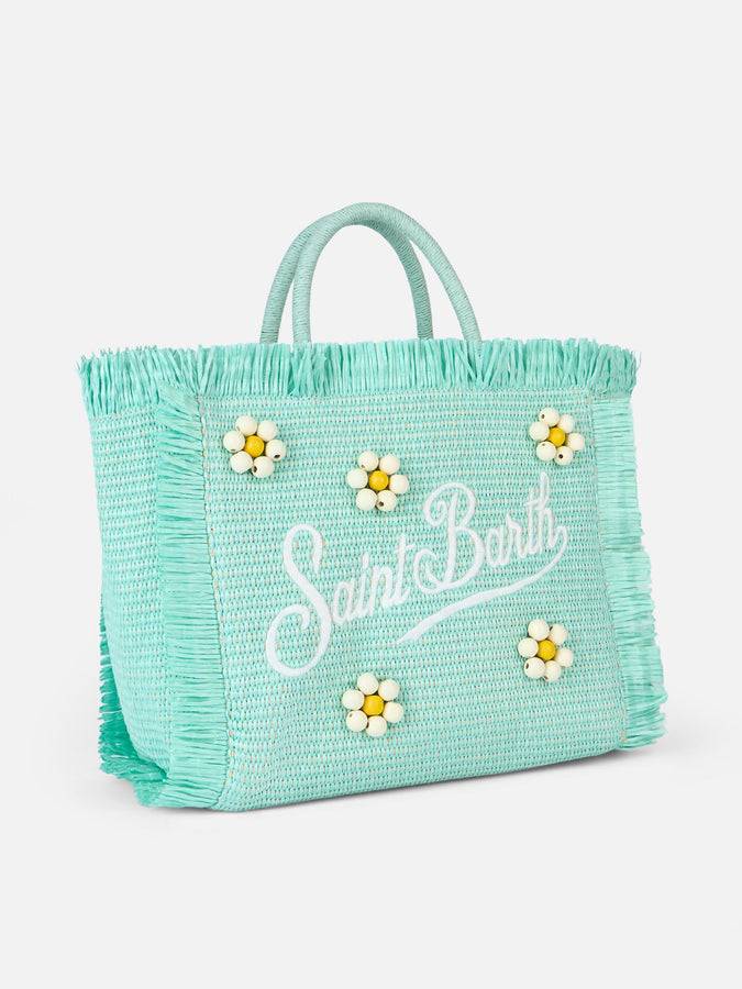 Mc2 Saint Barth Water green Colette Straw handbag with flower wood beads embellishment Hotsell