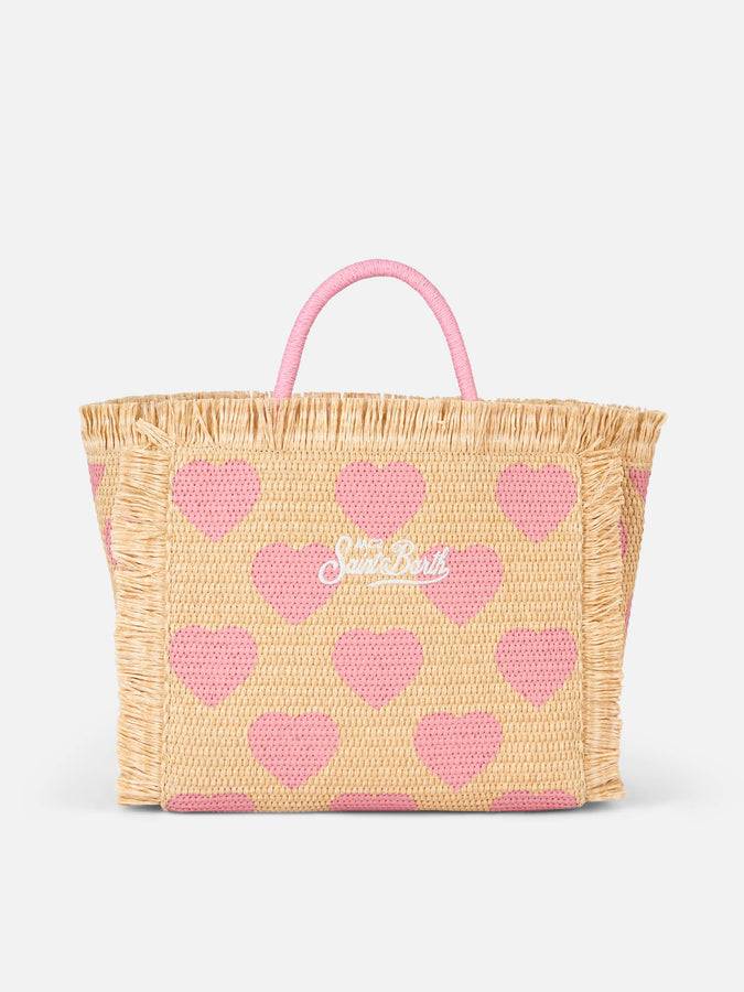 Mc2 Saint Barth Natural beige Colette Raffia handbag with hearts embroidery Vendita Calda