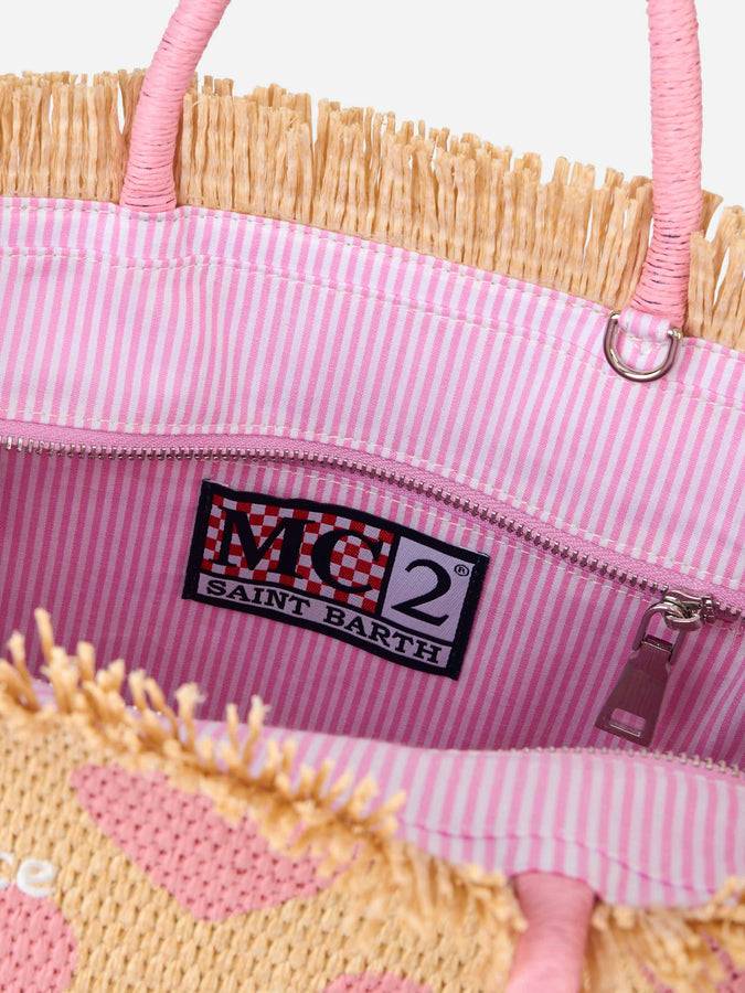 Mc2 Saint Barth Natural beige Colette Raffia handbag with hearts embroidery Vendita Calda