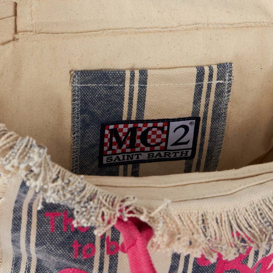 Mc2 Saint Barth Cotton canvas Colette handbag with striped print In Saldo