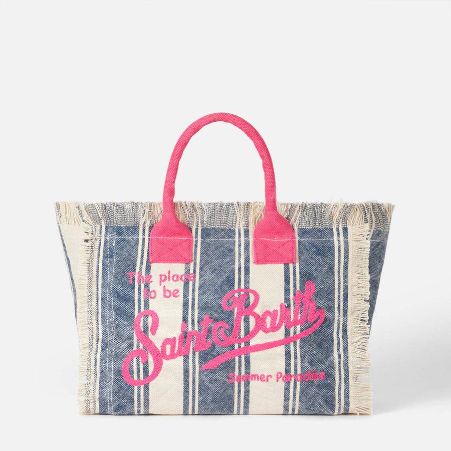 Mc2 Saint Barth Cotton canvas Colette handbag with striped print In Saldo
