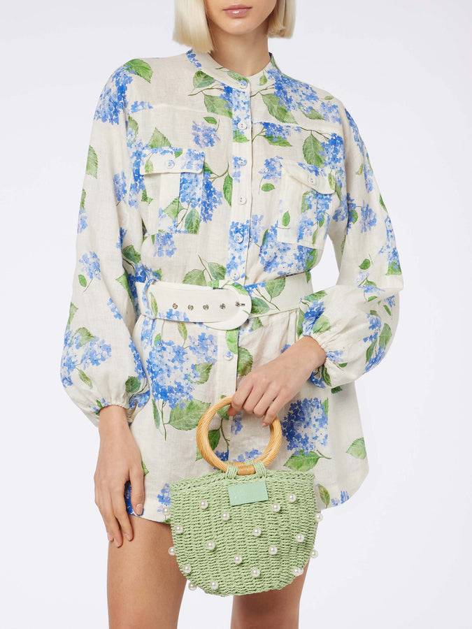 Mc2 Saint Barth Borsa a secchiello in rattan verde acqua con decorazione di perle Moda
