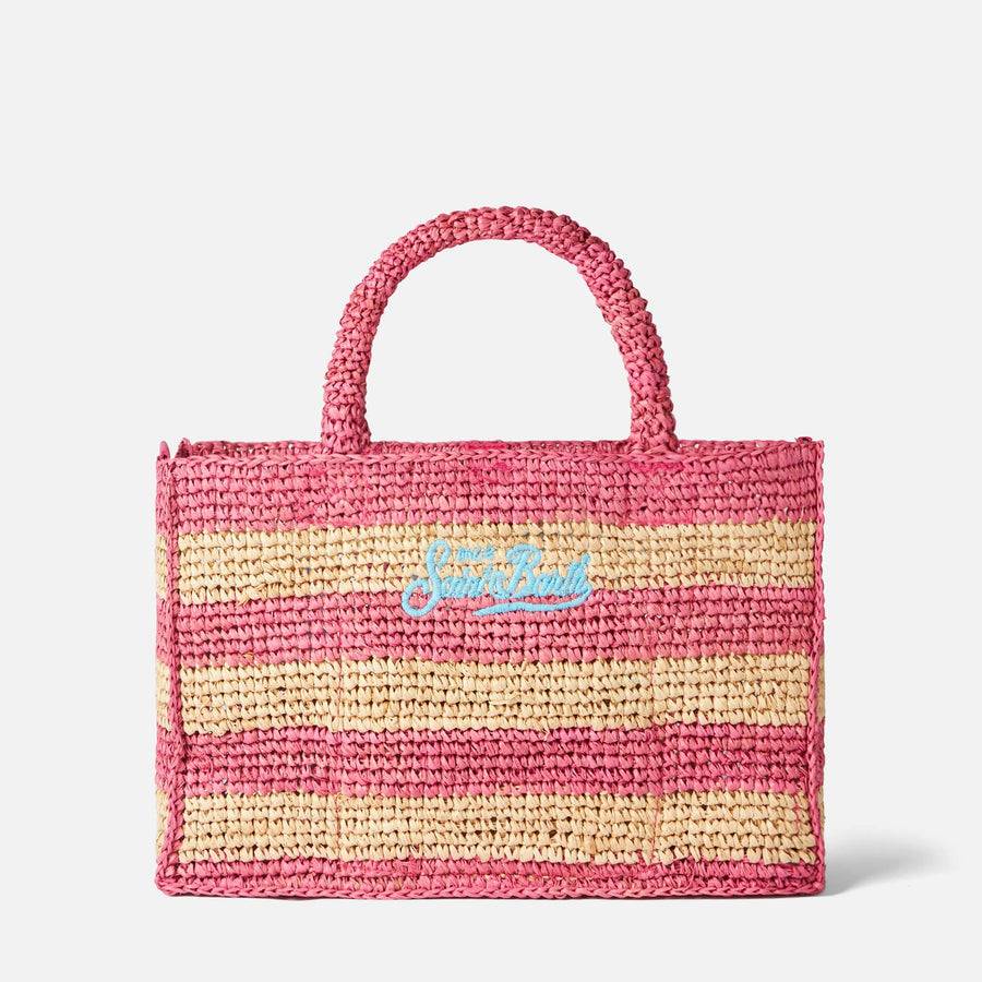 Mc2 Saint Barth Borsa Colette in rafia a righe bianche e rosa Italy