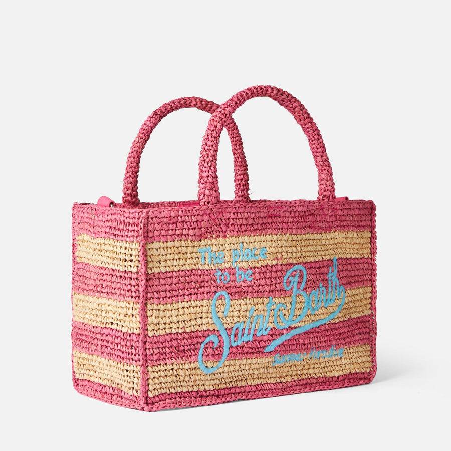 Mc2 Saint Barth Borsa Colette in rafia a righe bianche e rosa Italy