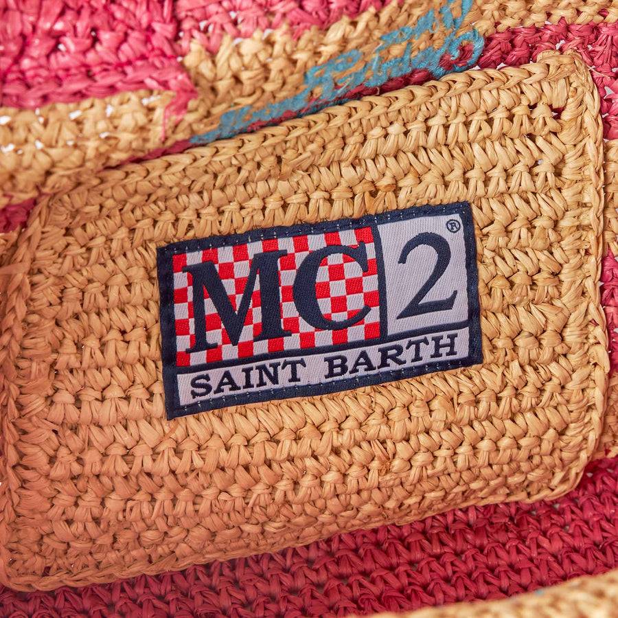 Mc2 Saint Barth Borsa Colette in rafia a righe bianche e rosa Italy