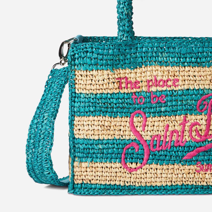 Mc2 Saint Barth Borsa Colette in rafia a righe bianche e bluette In Saldo
