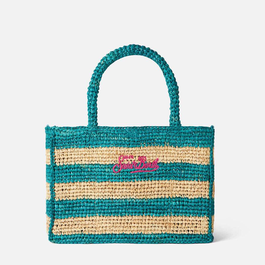 Mc2 Saint Barth Borsa Colette in rafia a righe bianche e bluette In Saldo