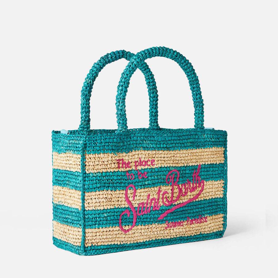 Mc2 Saint Barth Borsa Colette in rafia a righe bianche e bluette In Saldo