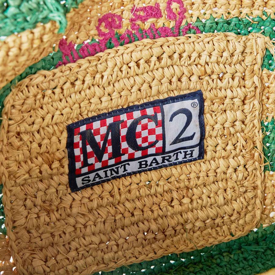 Mc2 Saint Barth Borsa Colette in rafia a righe bianche e verdi Nuova