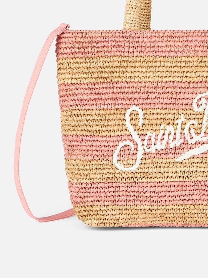 Mc2 Saint Barth Borsa midi Beach in rafia a righe rosa con pochette in cotone Moda