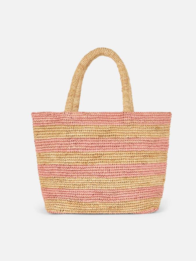 Mc2 Saint Barth Borsa midi Beach in rafia a righe rosa con pochette in cotone Moda
