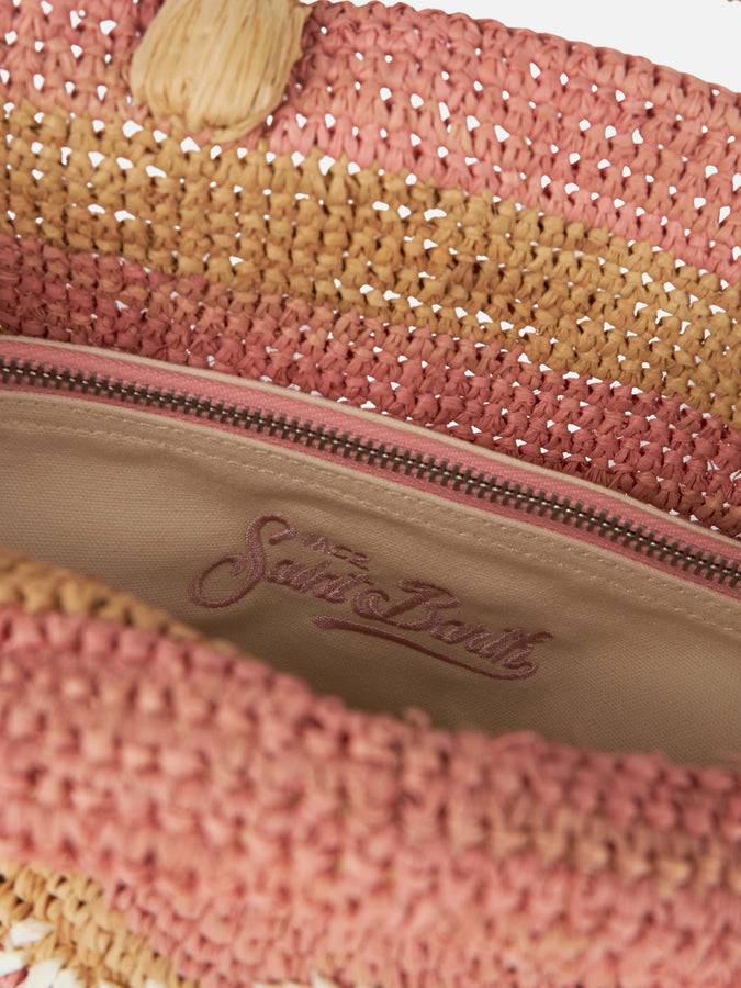 Mc2 Saint Barth Borsa midi Beach in rafia a righe rosa con pochette in cotone Moda