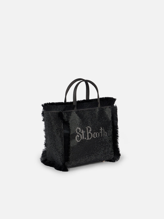 Mc2 Saint Barth Borsa Mini Vanity con frange e strass neri Nuovo