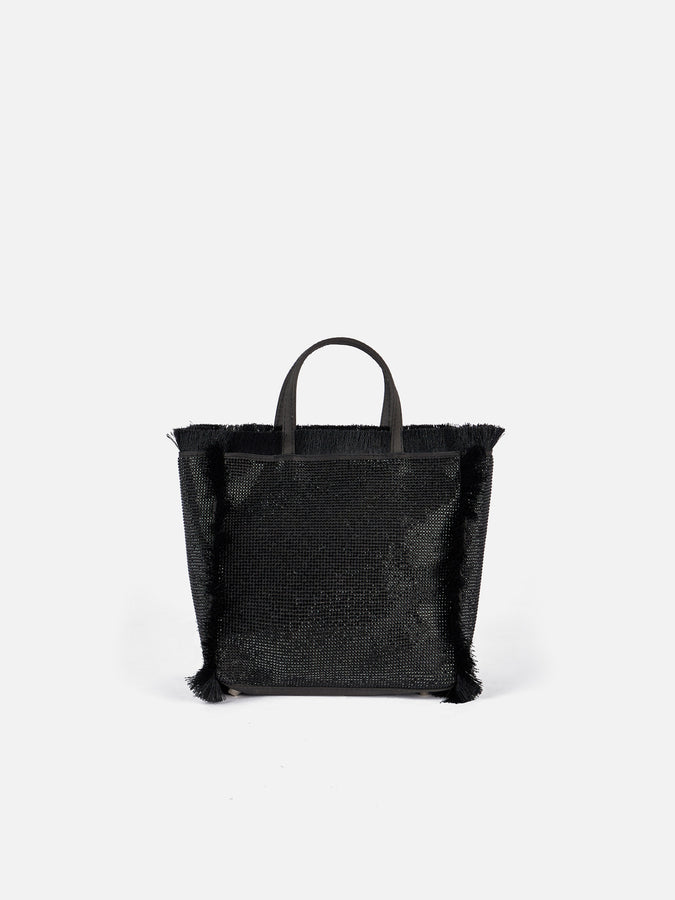 Mc2 Saint Barth Borsa Mini Vanity con frange e strass neri Nuovo