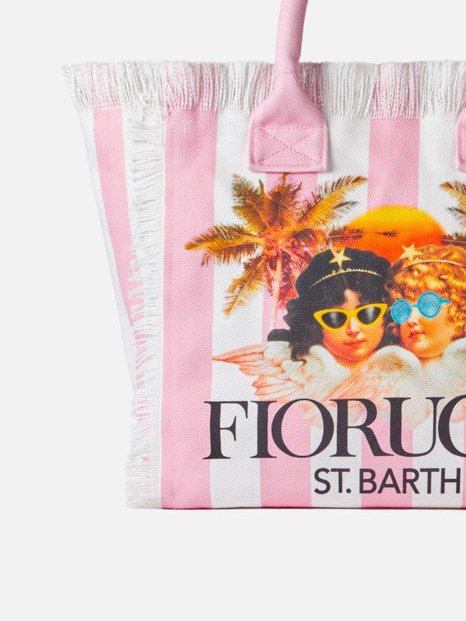 Mc2 Saint Barth Borsa a spalla Vanity in canvas con stampa a righe bianche e rosa e angeli Fiorucci | FIORUCCI SPECIAL EDITION Pezzi Unici
