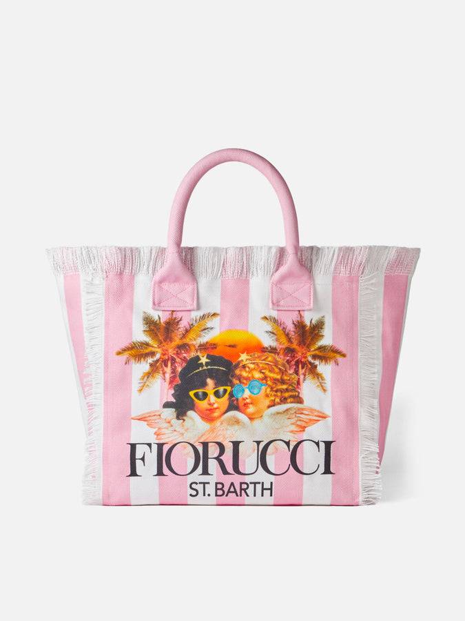 Mc2 Saint Barth Borsa a spalla Vanity in canvas con stampa a righe bianche e rosa e angeli Fiorucci | FIORUCCI SPECIAL EDITION Pezzi Unici