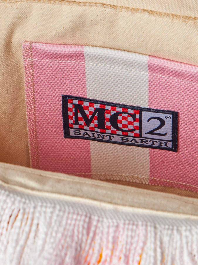 Mc2 Saint Barth Borsa a spalla Vanity in canvas con stampa a righe bianche e rosa e angeli Fiorucci | FIORUCCI SPECIAL EDITION Pezzi Unici
