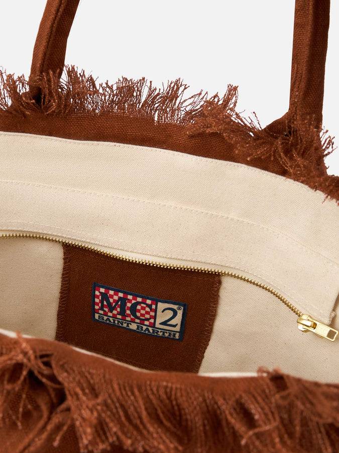 Mc2 Saint Barth Brown Vanity Linen tote bag with Saint Barth logo Qualità Garantita
