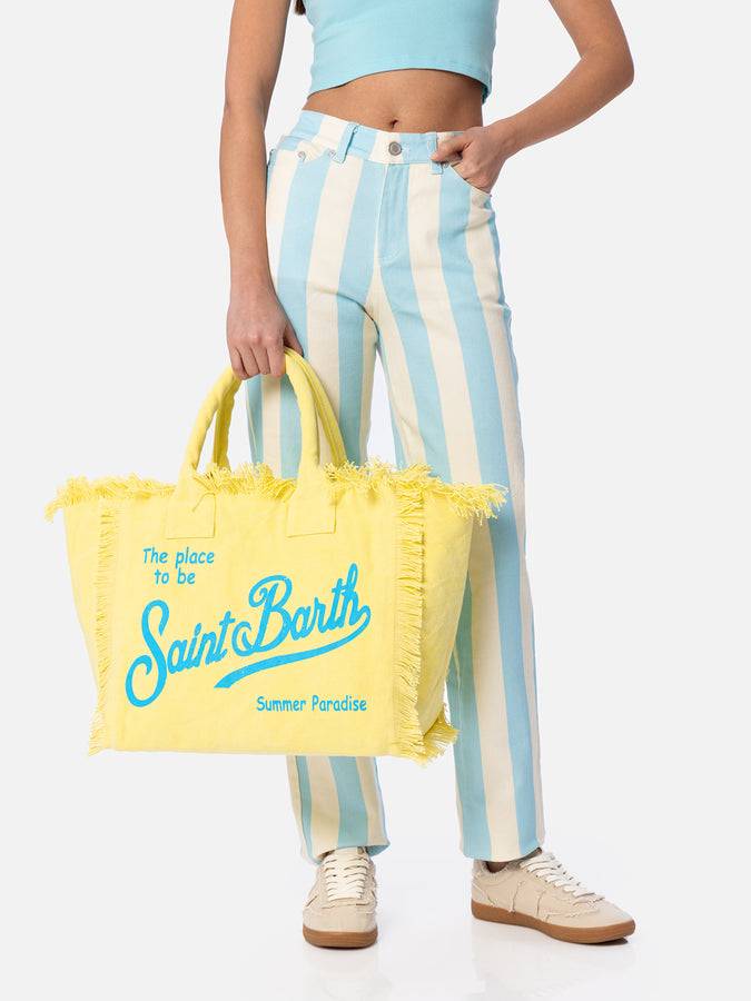 Mc2 Saint Barth Borsa tote Vanity in tela di cotone gialla Fornitura limitata