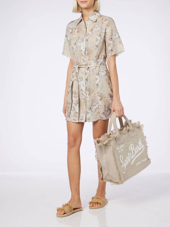 Mc2 Saint Barth Borsa tote Vanity in lino beige con ricamo Shopping Online