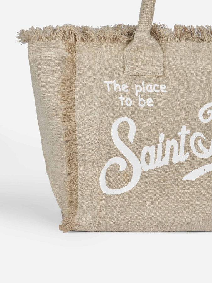 Mc2 Saint Barth Borsa tote Vanity in lino beige con ricamo Shopping Online