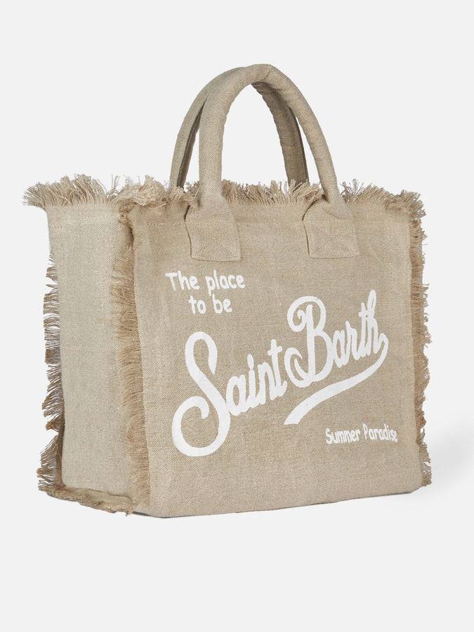 Mc2 Saint Barth Borsa tote Vanity in lino beige con ricamo Shopping Online