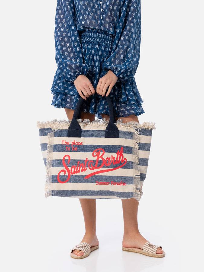 Mc2 Saint Barth Borsa tote Vanity in tela di cotone a righe blu Affare Del Giorno
