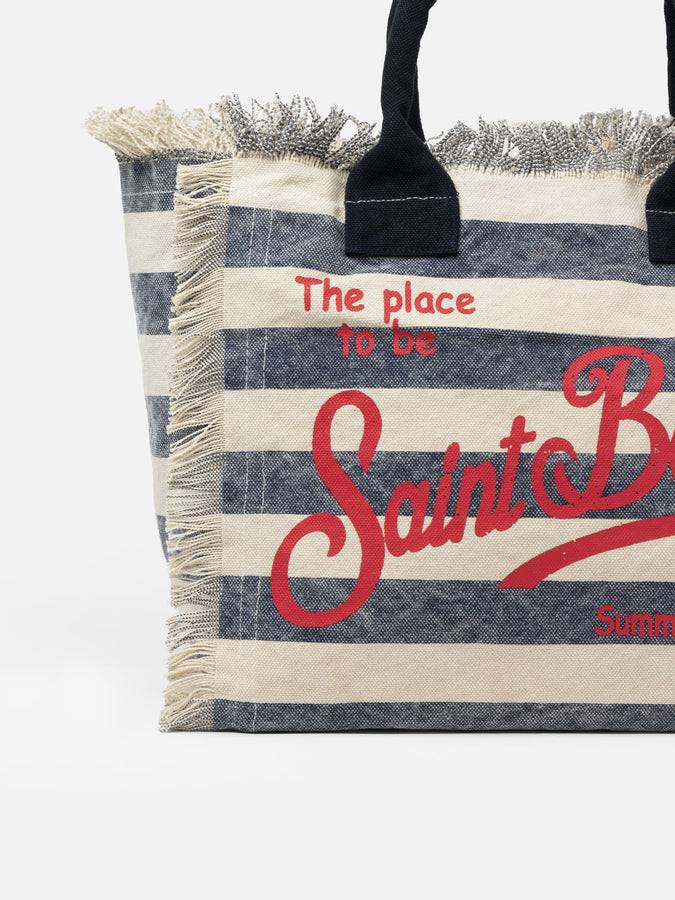 Mc2 Saint Barth Borsa tote Vanity in tela di cotone a righe blu Affare Del Giorno