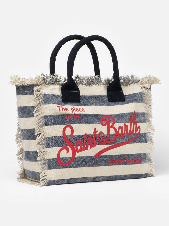 Mc2 Saint Barth Borsa tote Vanity in tela di cotone a righe blu Affare Del Giorno