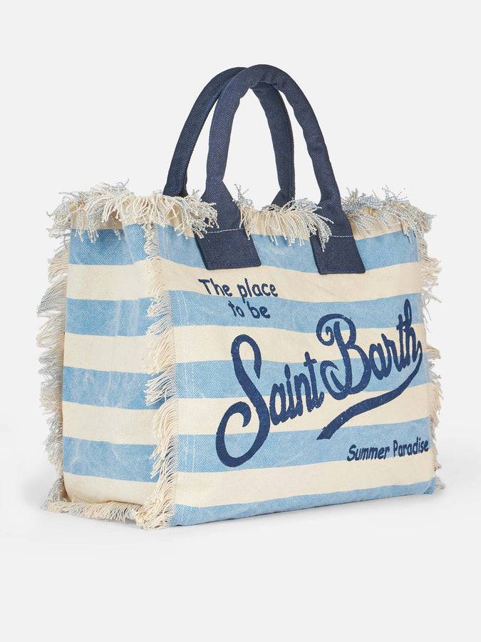 Mc2 Saint Barth Borsa tote Vanity in tela di cotone a righe azzurre Prezzo Ridotto