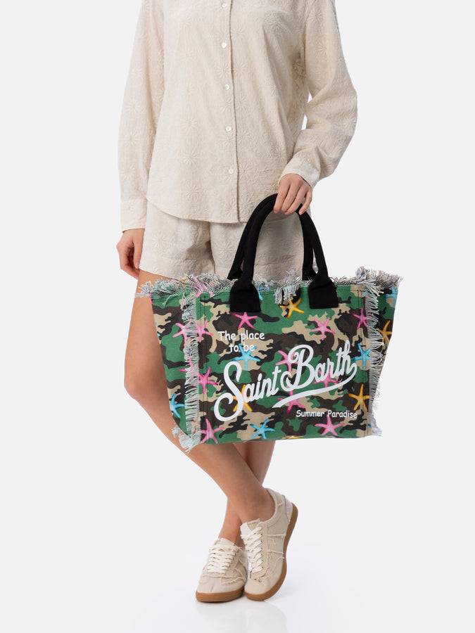 Mc2 Saint Barth Borsa tote Vanity in tela di cotone mimetico con stelle marine Offerta Giorno del Papà
