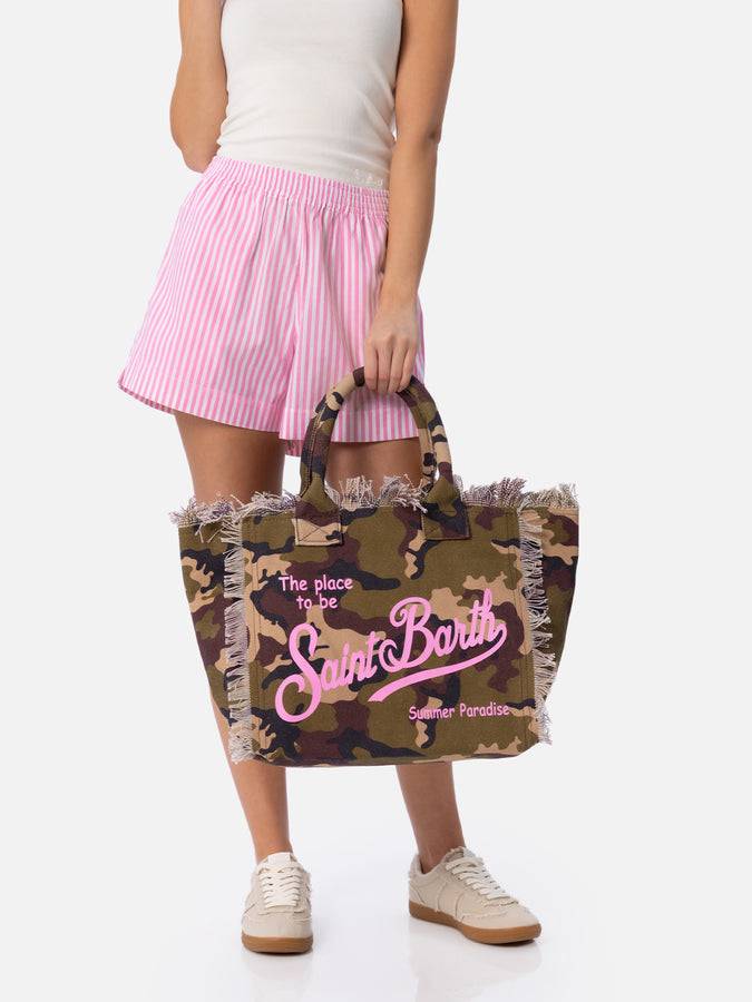 Mc2 Saint Barth Borsa tote Vanity in tela di cotone mimetico Offerta San Valentino