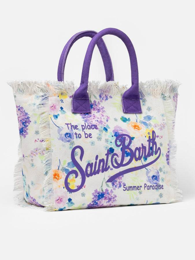 Mc2 Saint Barth Borsa tote Vanity in tela di cotone con fiori color acqua Presa