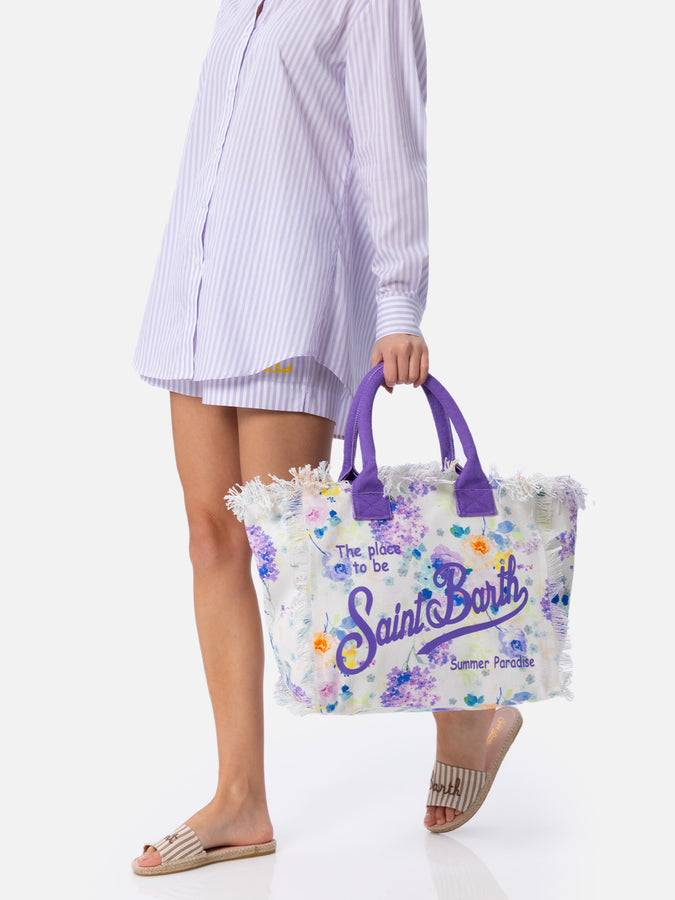 Mc2 Saint Barth Borsa tote Vanity in tela di cotone con fiori color acqua Presa