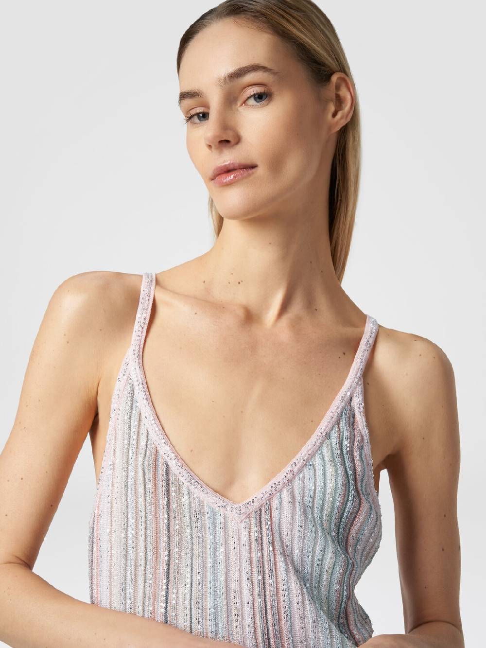 ﻿Missoni Mini-abito in maglia a righe verticali con paillettes Nuova
