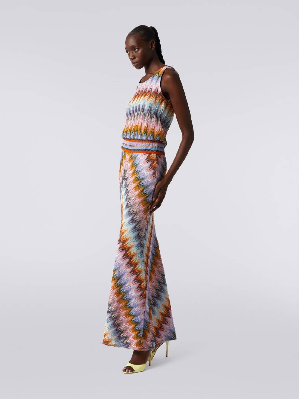 Missoni Gonna lunga svasata in viscosa zig zag con lurex Italy