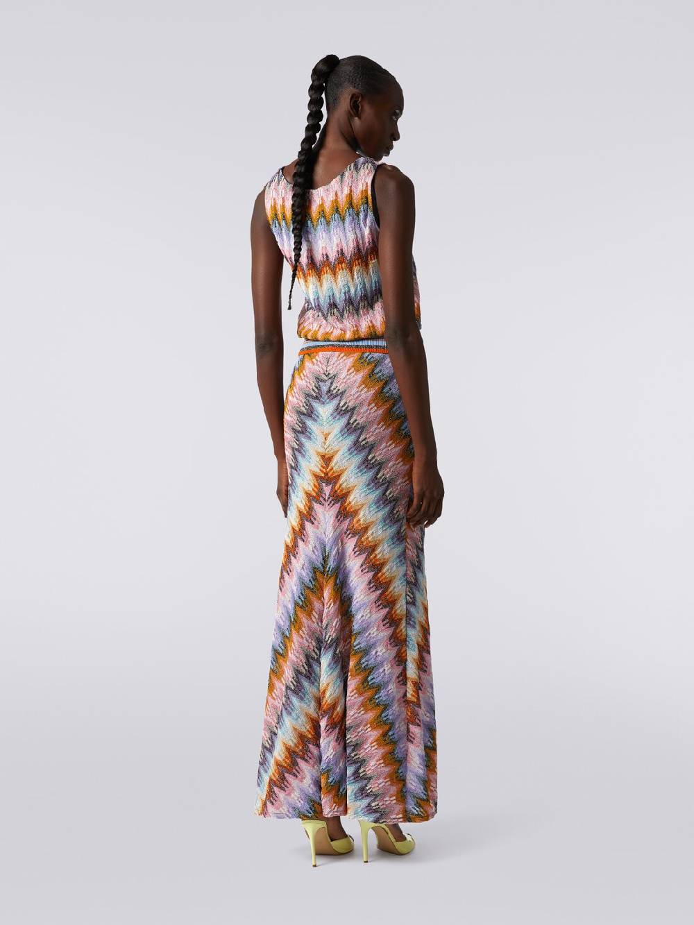Missoni Gonna lunga svasata in viscosa zig zag con lurex Italy