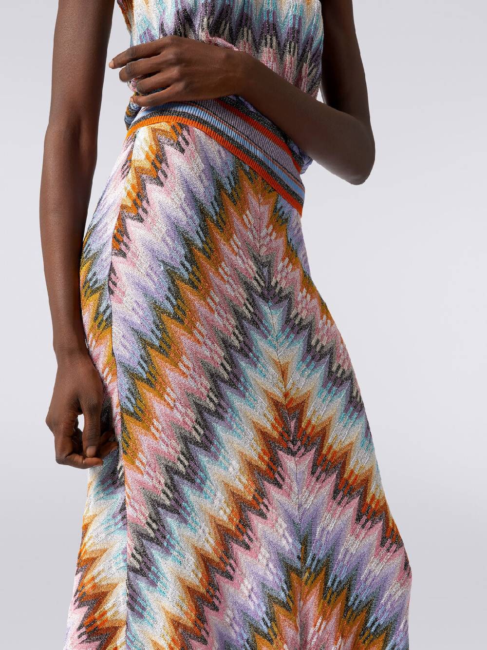 Missoni Gonna lunga svasata in viscosa zig zag con lurex Italy