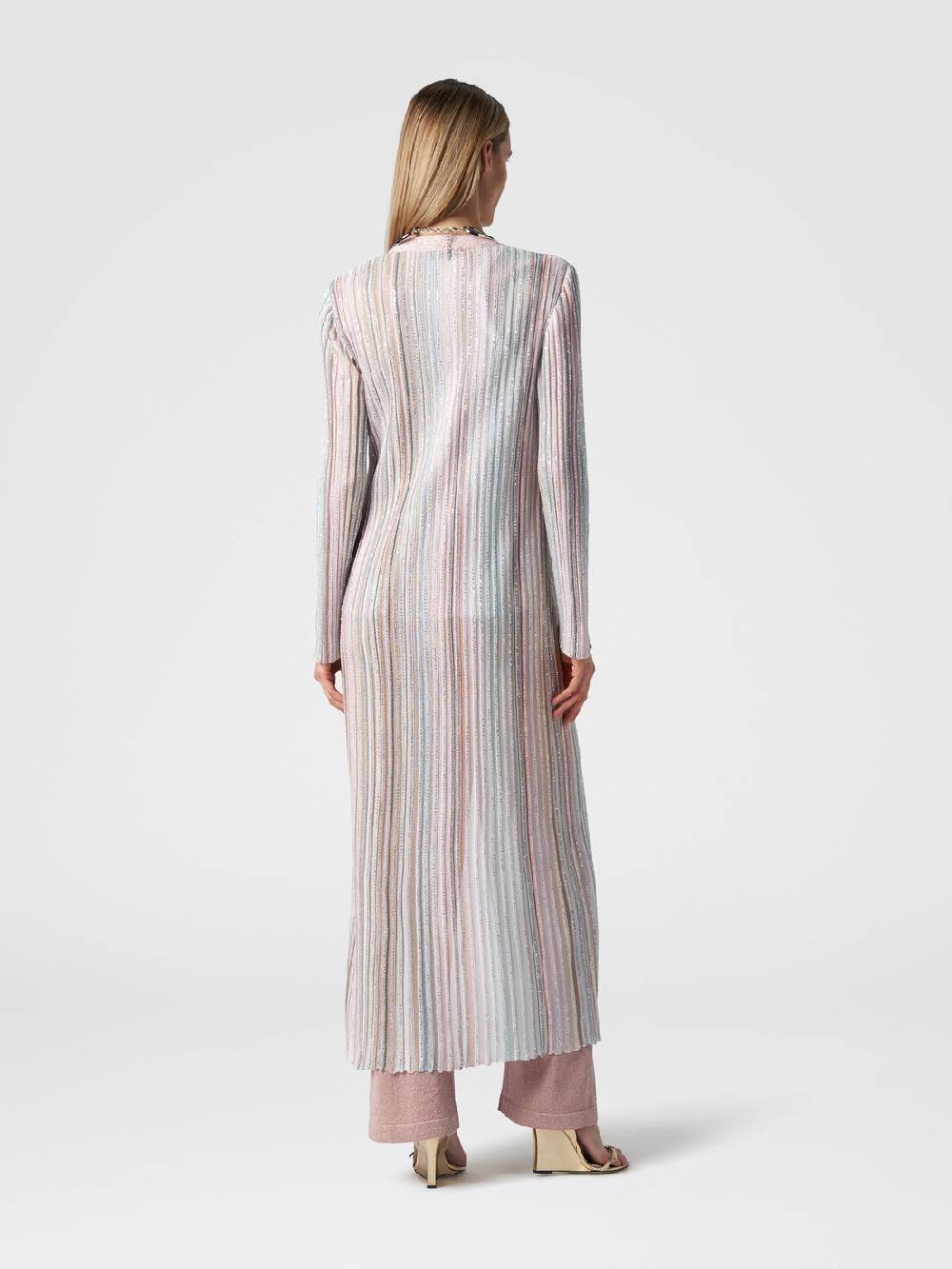 Missoni Cardigan lungo in maglia con righe verticali e paillettes Italia