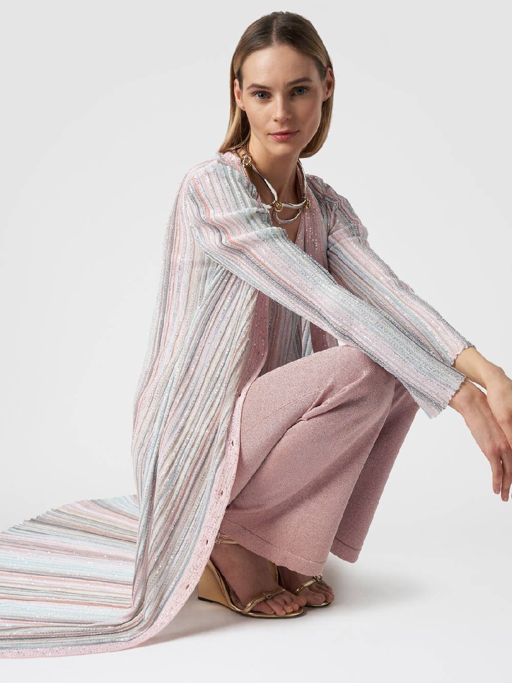 Missoni Cardigan lungo in maglia con righe verticali e paillettes Italia