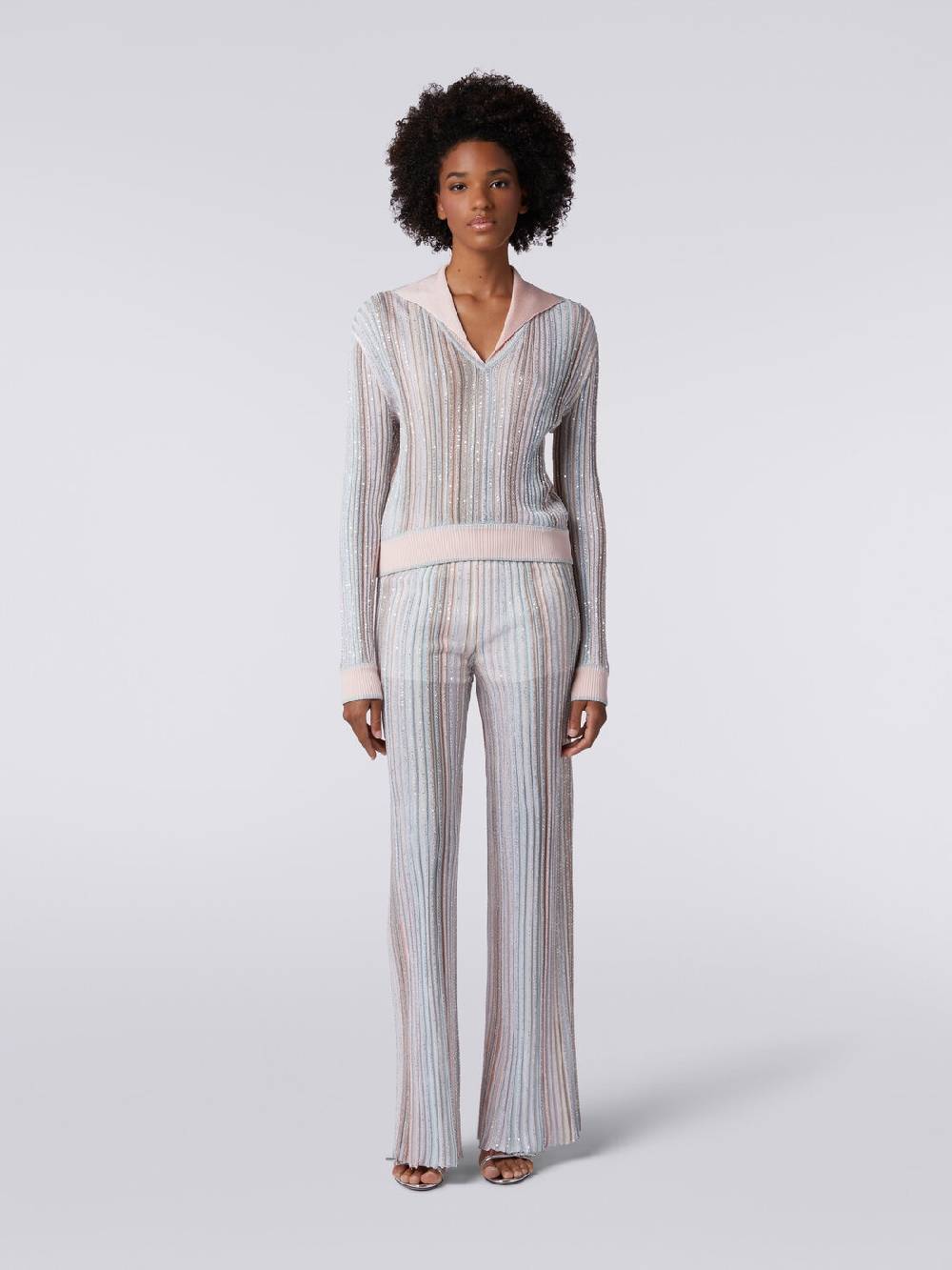Missoni Top a maniche lunghe con righe verticali e paillettes 2025
