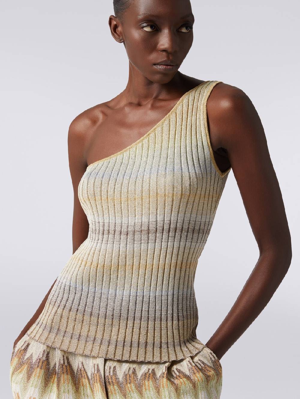Missoni Top monospalla in viscosa lamé a costine Promozione