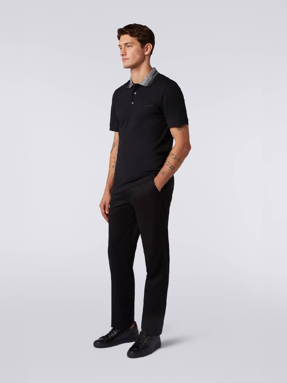 Missoni Polo in cotone con colletto fiammato e scritta logo Presa
