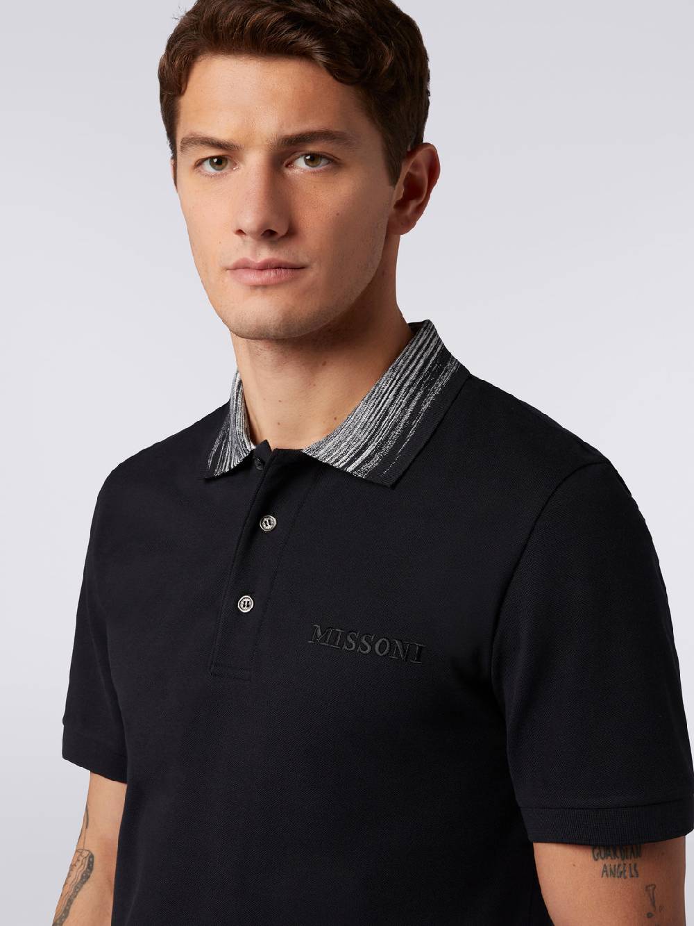 Missoni Polo in cotone con colletto fiammato e scritta logo Presa