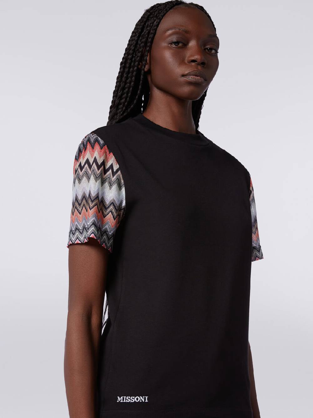 Missoni T-shirt girocollo in cotone con inserti zig zag Promozione Limitata