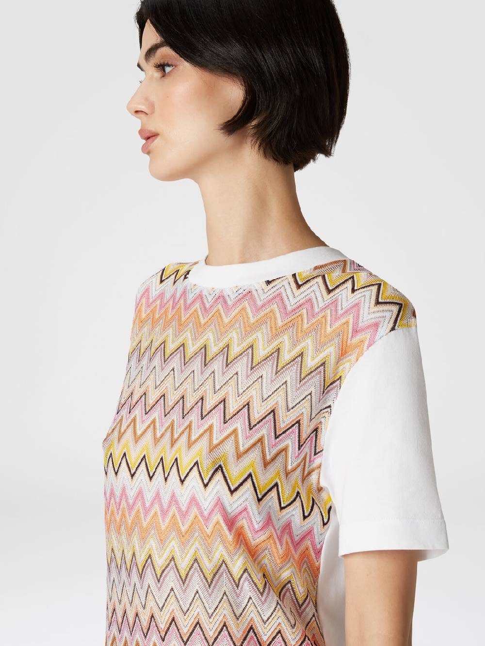 Missoni T-shirt in jersey di cotone con inserti chevron In Vendita